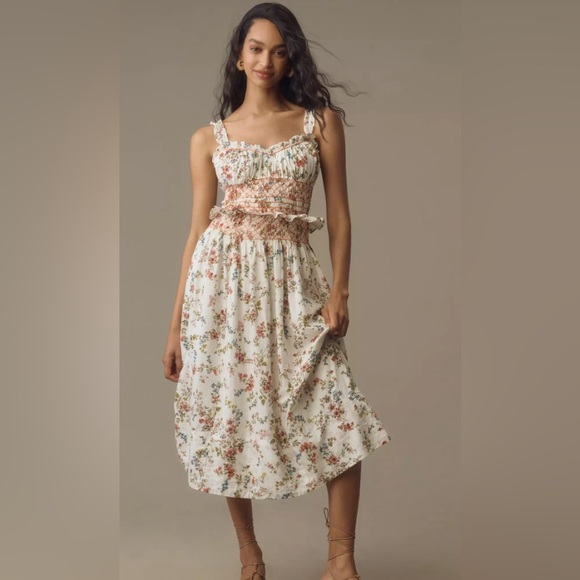 Anthropologie Dresses & Skirts - By Anthropologie Sleeveless Smocked-Waist Ruffled Midi Dres